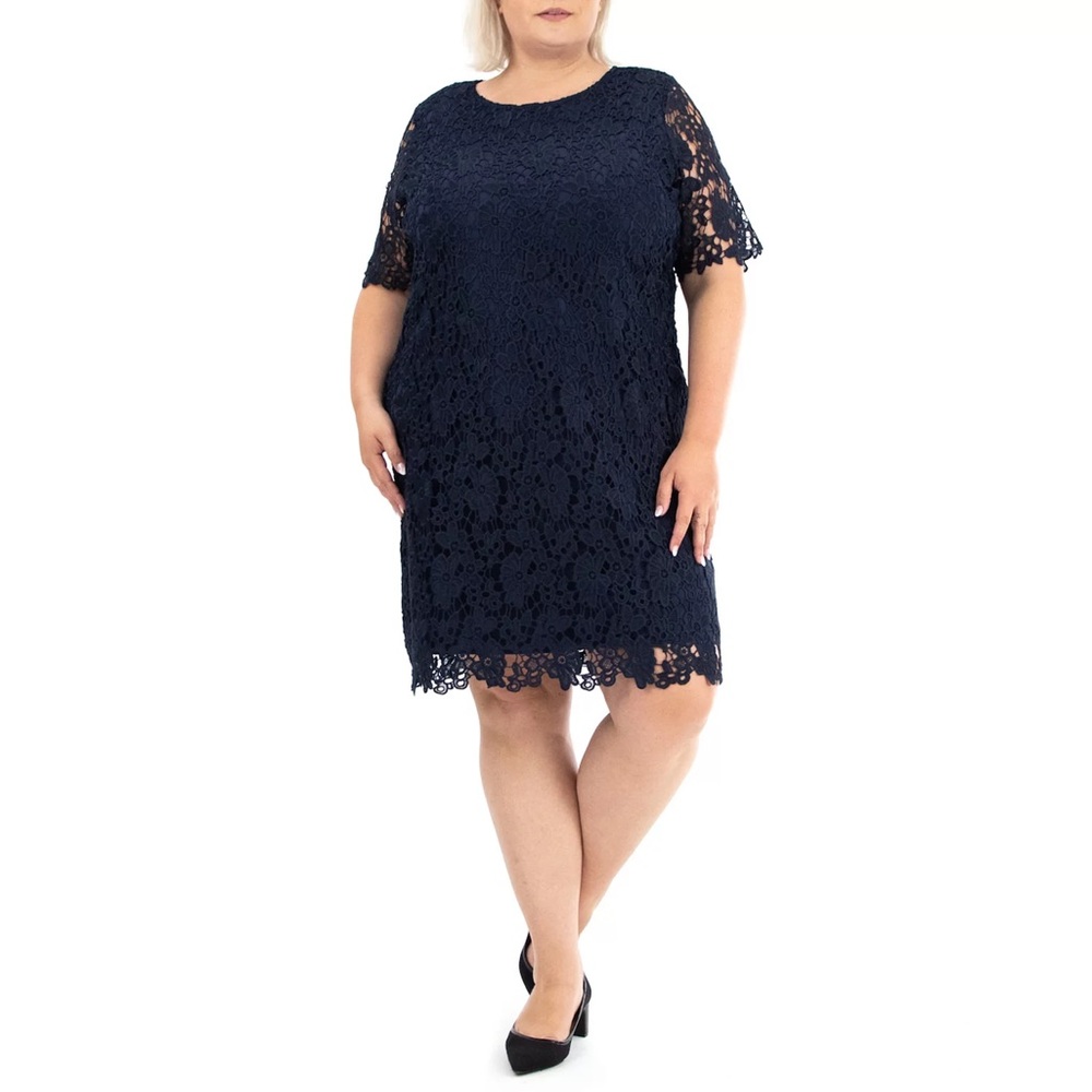Nina Leonard Crochet Lace Sheath Dress